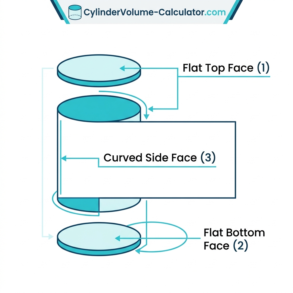Exploded View Infographic Showing 3 Faces of a Cylinder