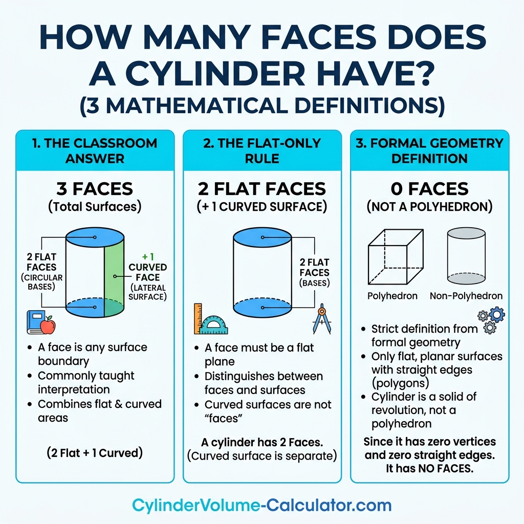 Comparing 3 Mathematical Definitions of Cylinder Faces