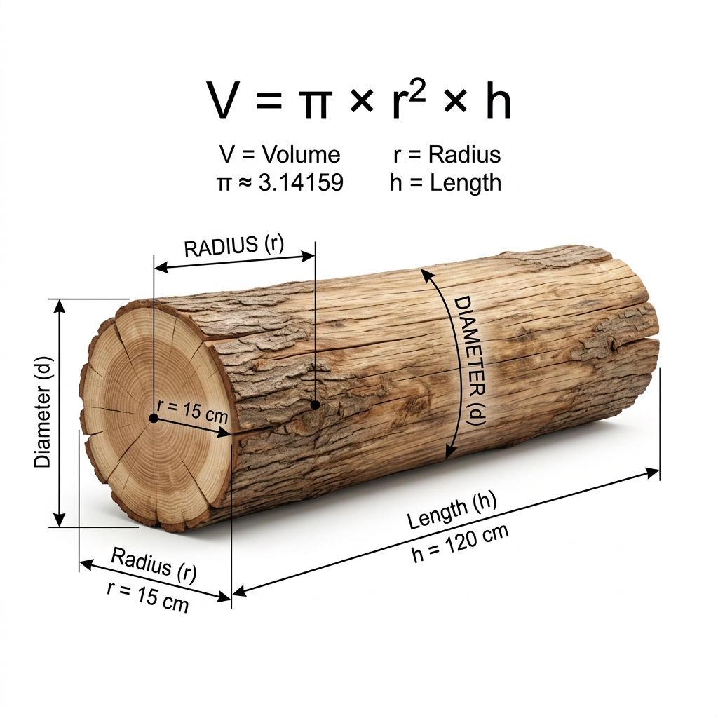Quick Method: Treating a Round Timber Log as a Cylinder with Radius r and Length h