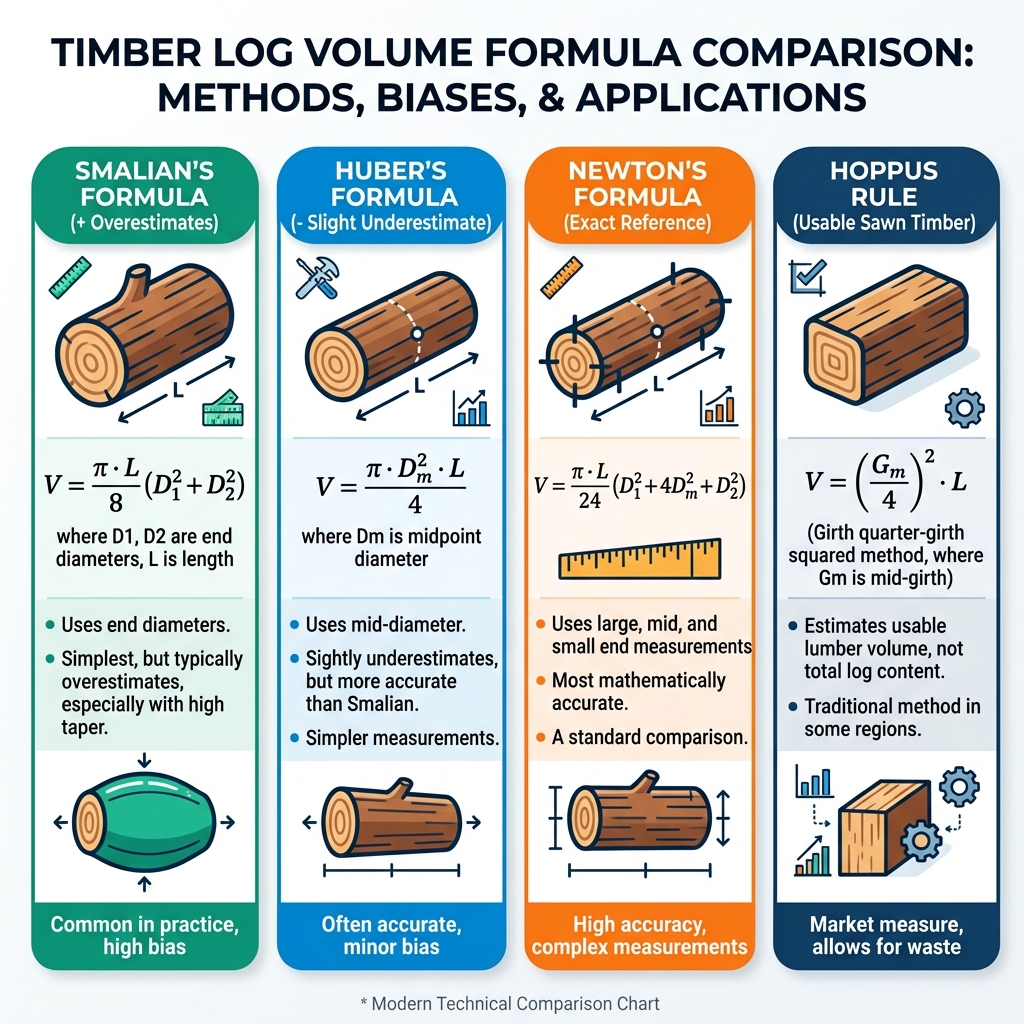 Timber Log Volume Formulas Accuracy and Estimation Comparison