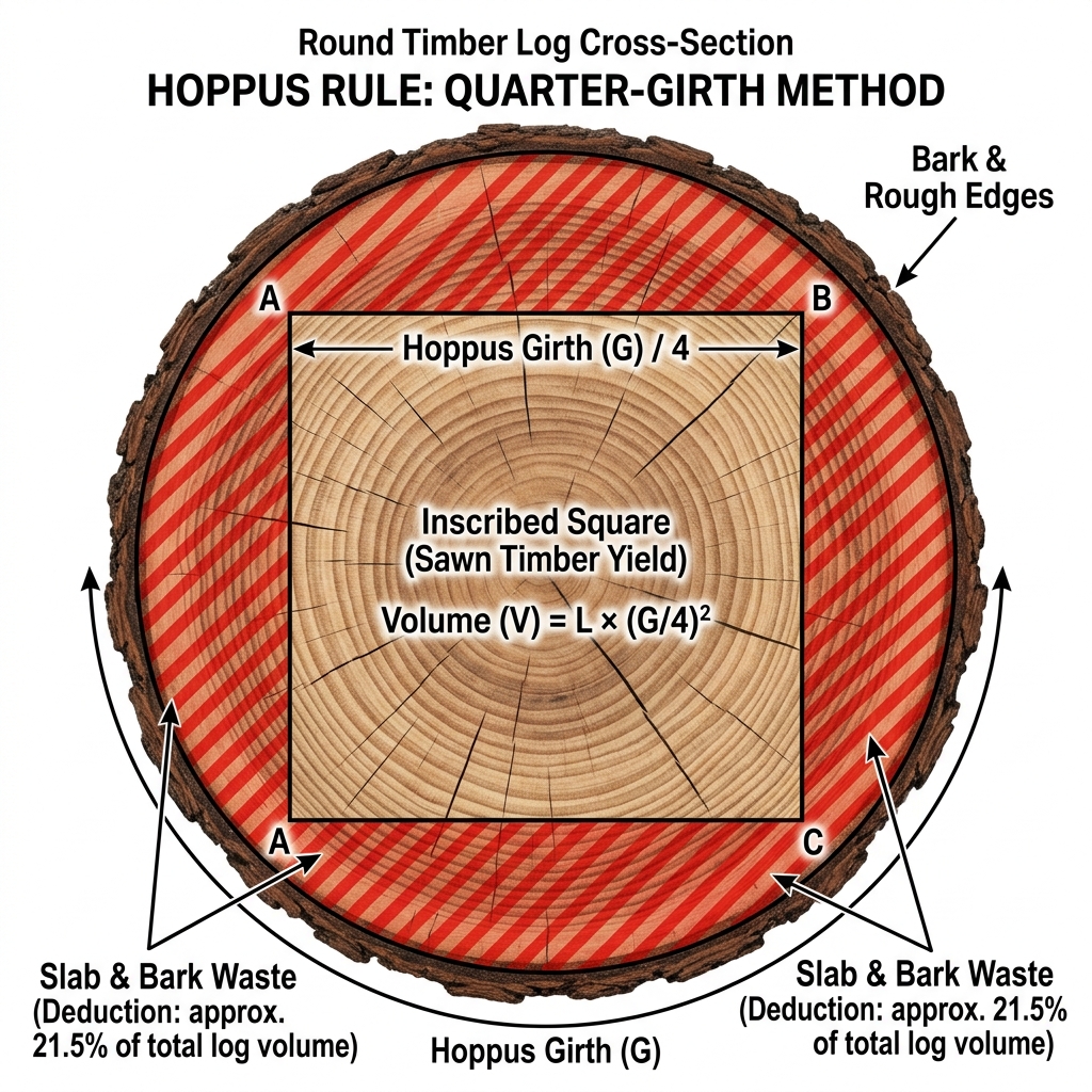 The Hoppus Rule: Quarter-Girth Method and Sawn Timber vs Slab Waste Allowance