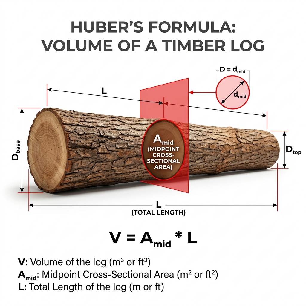 Huber's Formula: Midpoint Area A_mid Multiplied by Log Length L